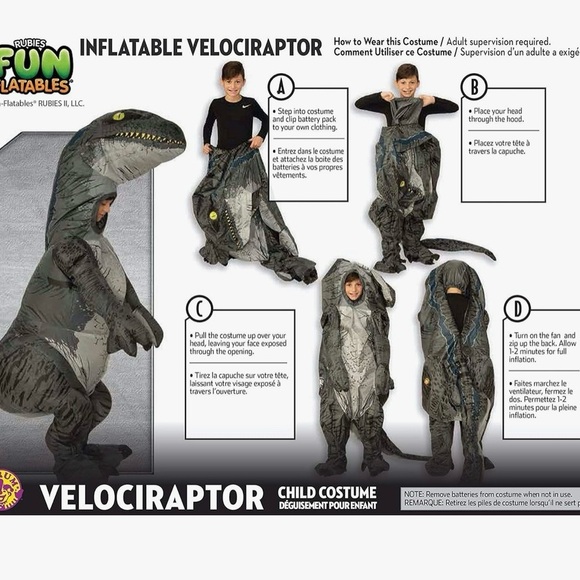 RUBIES Children’s Green Inflatable‎ Velociraptor Costume One Size | EUC - Picture 3 of 4